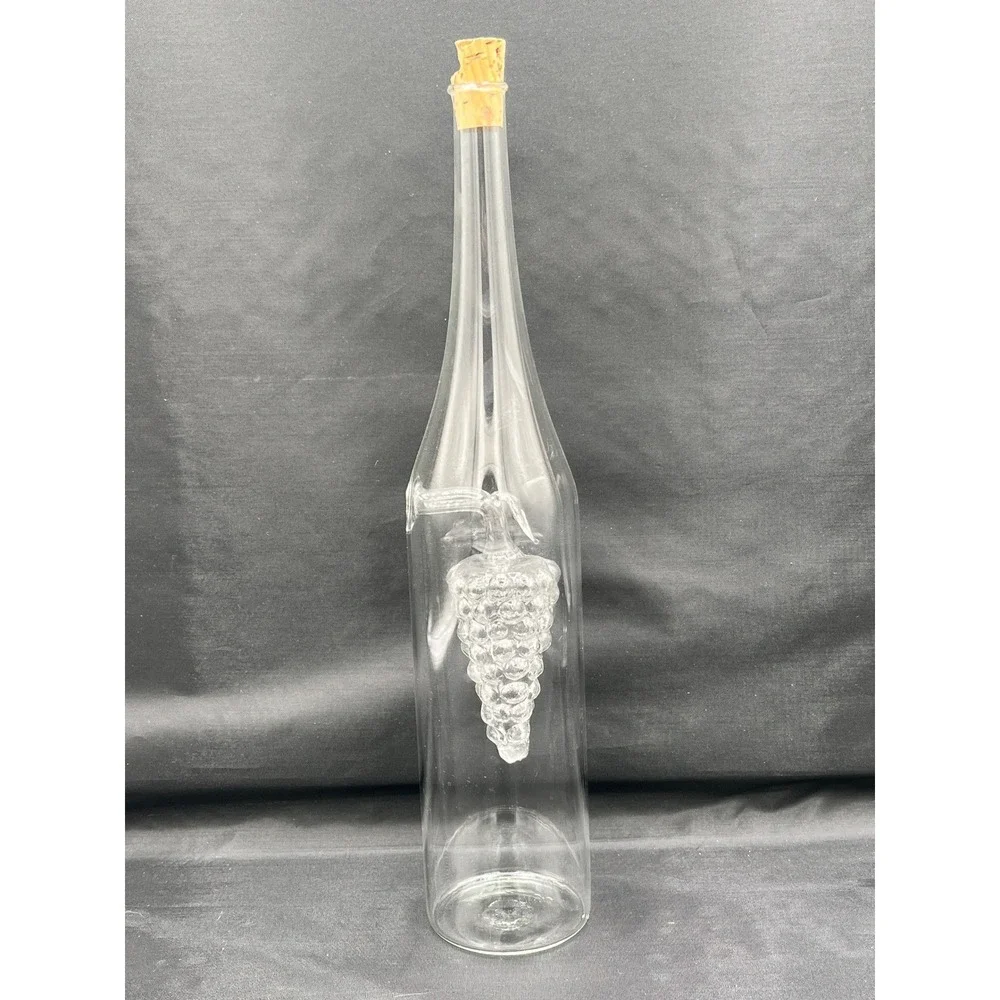Glass Oil & Vinegar Bottle W/ Decorative‎ Grapes Inside To Hold Vinegar-11.5